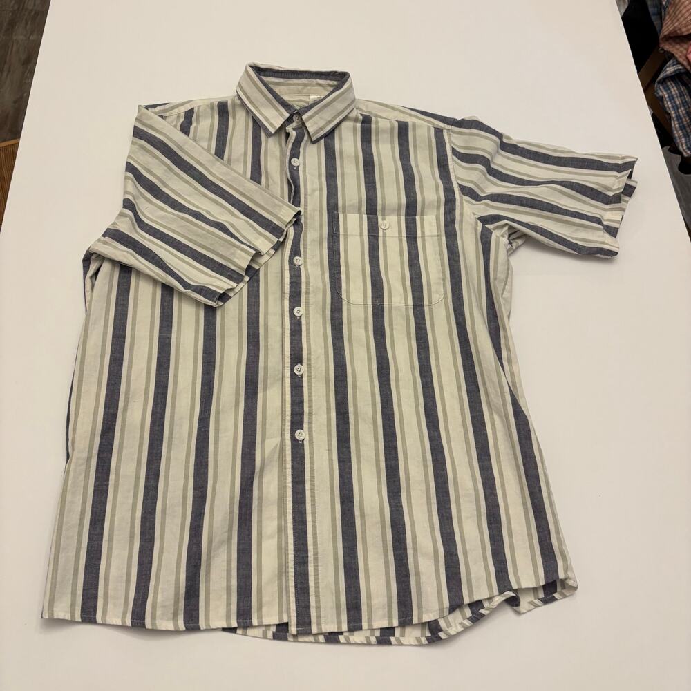 Ash Creek Trading Mens Large Striped Button Up Shirt 100% Cotton Short Sleeve